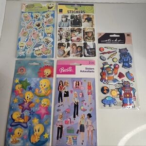 Vintage Sticker Sheets Packs New Unopened Barbie Tweety Bird Spongebob Doctors